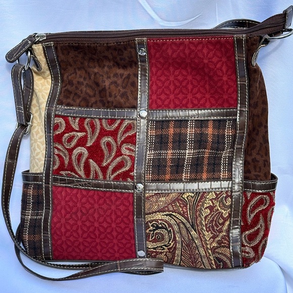 Relic Handbags - Relic Patchwork Crossbody Bag Y2K in Red, Brown, and Cream